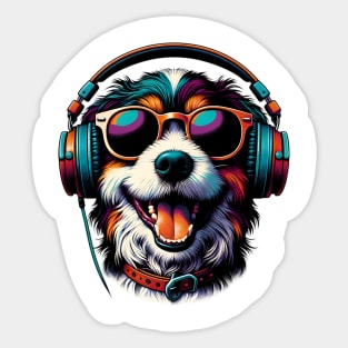 Barbet Smiling DJ with Headphones, Japanese Art Style Sticker